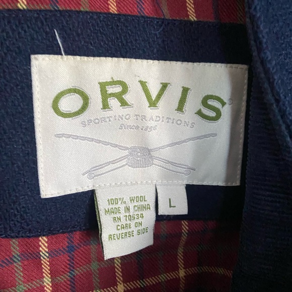 Orvis Men’s Large Wool Navy Jacket Plaid Lined - Picture 6 of 10
